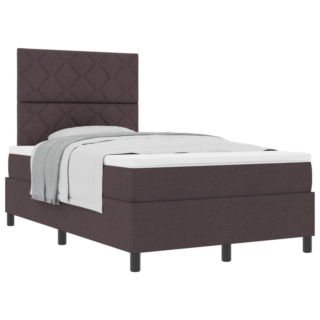 Letto con rete a doghe e materasso Marrone Scuro Piccolo Doppio Tessuto