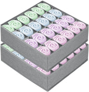 Set di archiviazione 2 in 1, organizzatore di carreggiata con 24 contenitori, set di archiviazione pieghevole, dividersi carreggiata, set di archiviazione in tessuto per la conservazione di cravatte, calze e mutande, grigio