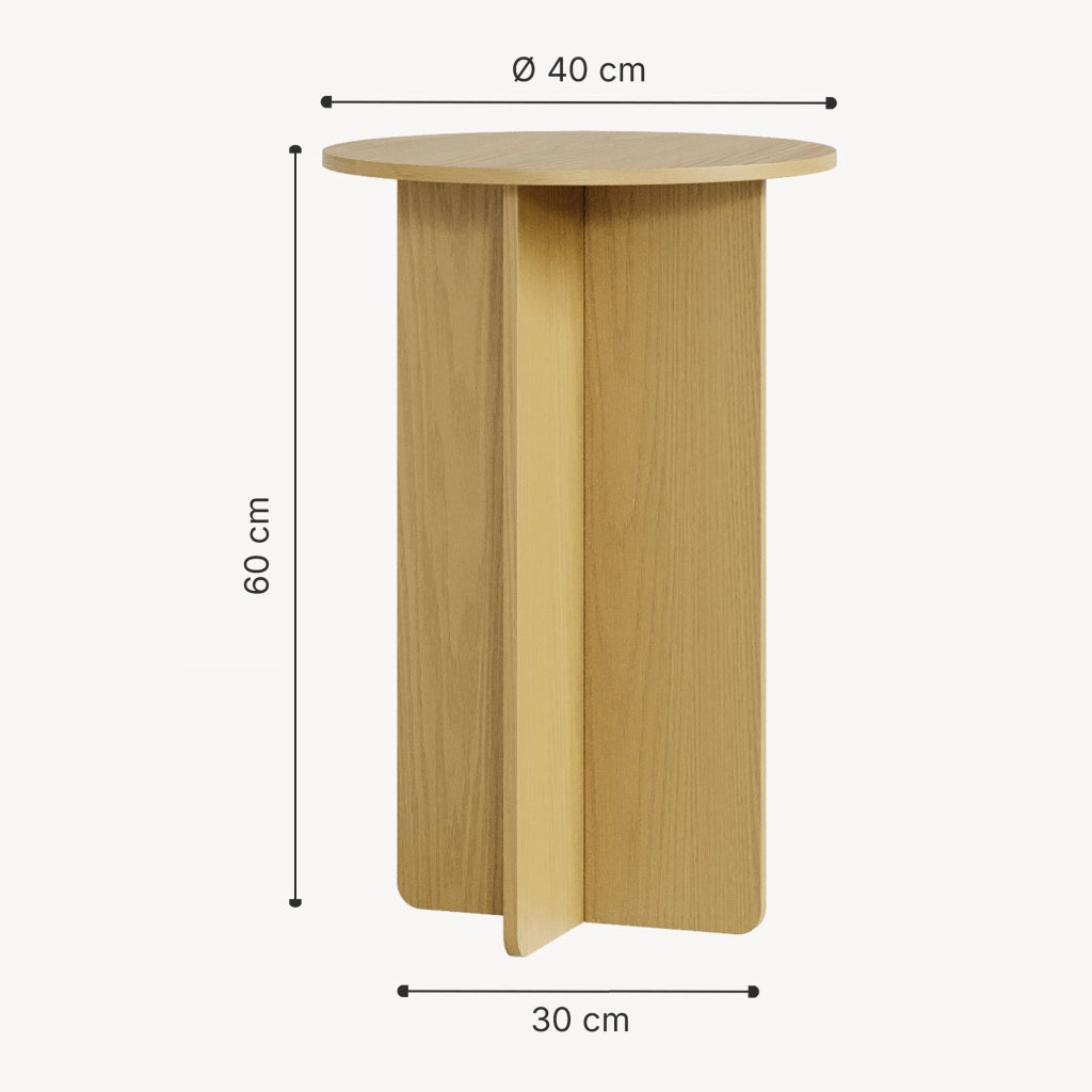 Tavolino Laterale Vappevn con Piano Rotondo 60 x Ø40 cm - Effetto Rovere [en.casa]