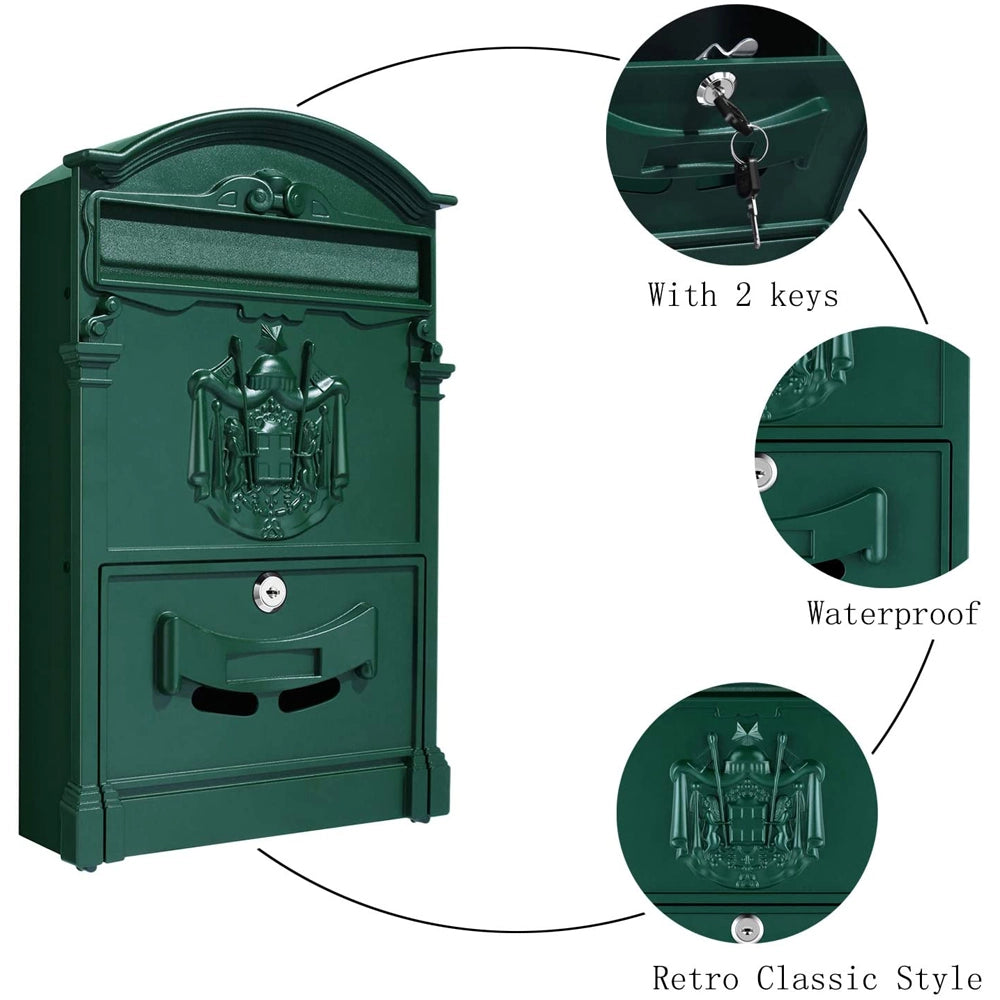 Cassetta postale per posta artistica alluminio esterno verde 260x410x90 mm vulcania