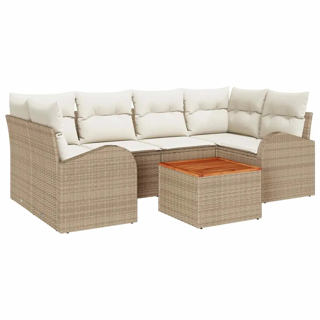 Set Divano da Giardino con cuscino 7 pcs Beige polyrattan