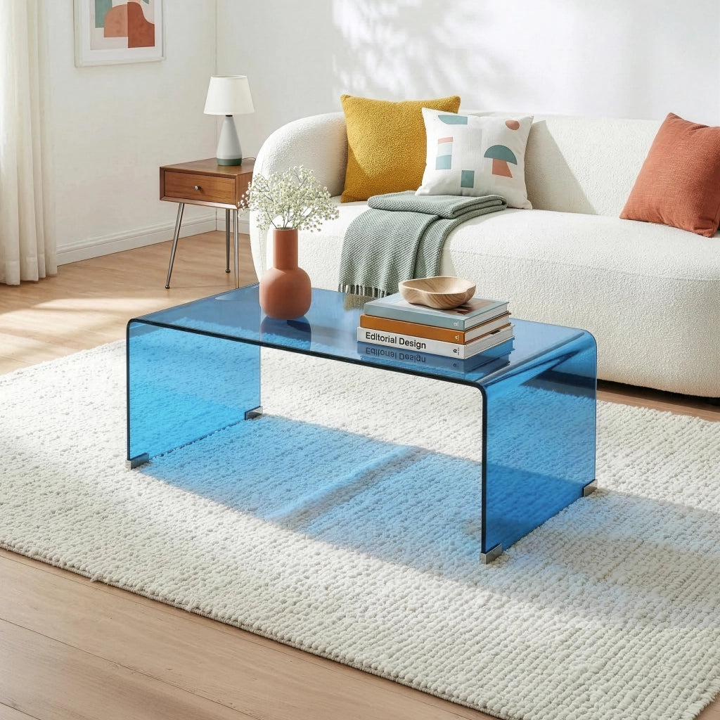 Tavolino da Caffè Väsas in Vetro 90 x 45 x 35 cm - Blu [en.casa]
