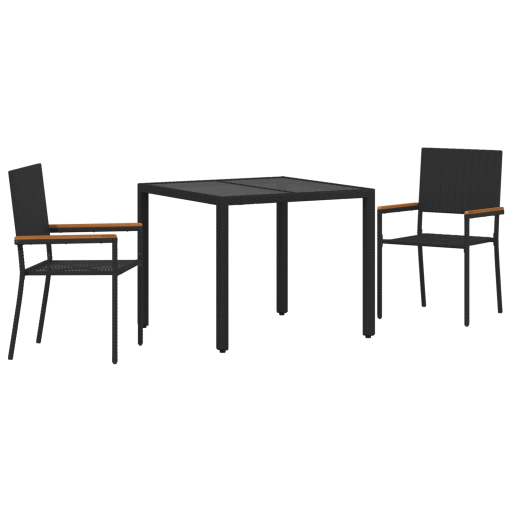 Set da Pranzo da Giardino  3 Pezzi Nero Polyrattan