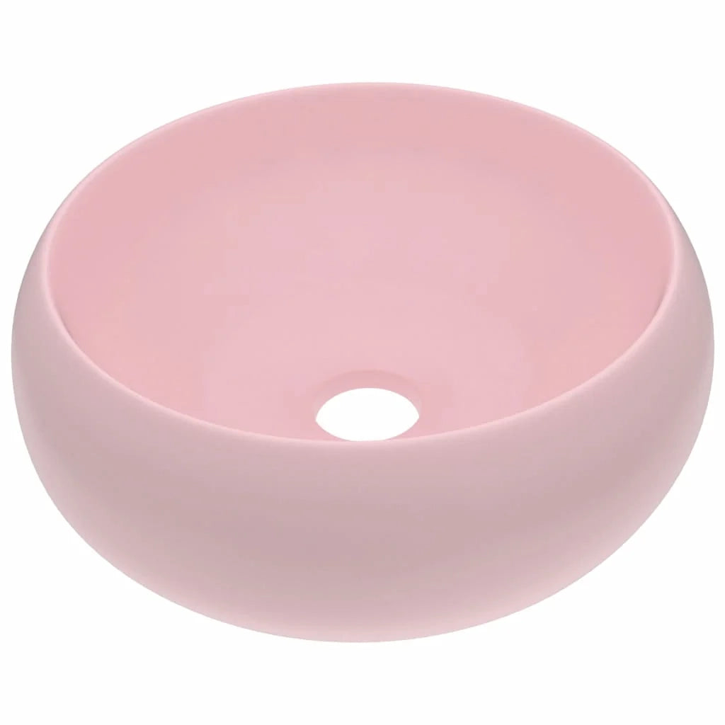 Lavabo da appoggio rotondo di lusso lavabo da bagno lavello da cucina guardaroba arredamento per la casa 40 cm ceramica rosa opaca 02_0002741