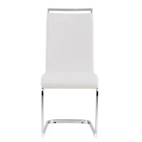 Set di 4 sedie da pranzo a sbalzo, struttura in metallo cromato, Schienale in pelle PU, 42x 54 x 100 cm, Bianco