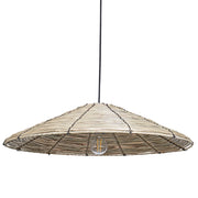 Lampada a sospensione con paralume in fieno naturale, base in ferro nero, lampada a sospensione Boho Lightning, soggiorno, camera da letto, ingresso.