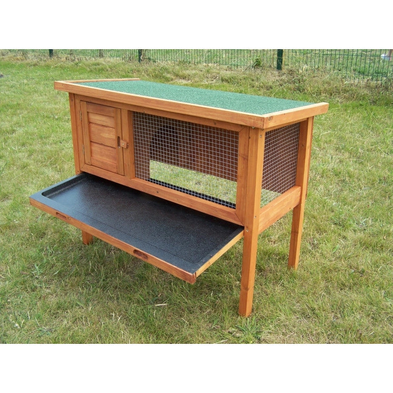Conigliera in legno 91x45 cm – tetto bitumato, cassetto estraibile, rialzata per 2-3 conigli – CL1007 Foresta