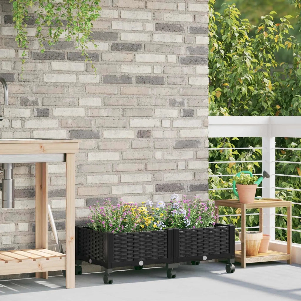 Vaso da Giardino con Ruote Nero 80 x 40 x 29 cm PP 3422955