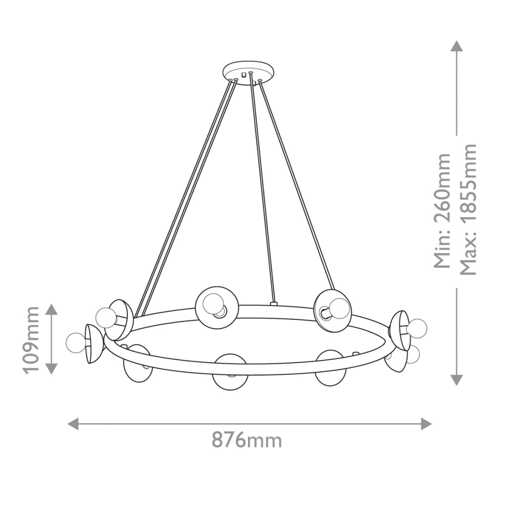 Lampadario loft nero satinato anello Ø88 9xE14 Kichler