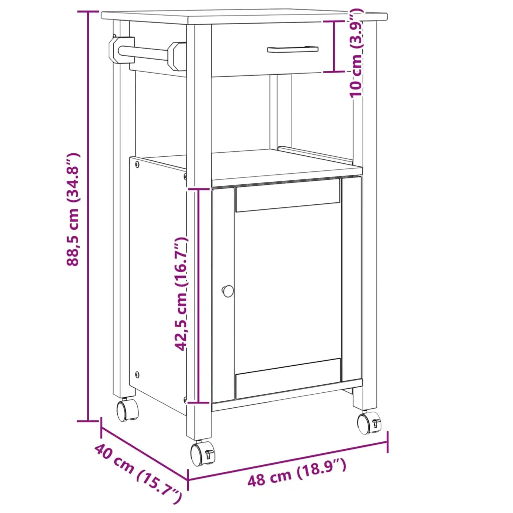 Carrello da Cucina MONZA Nero 48 x 40 x 88,5 cm CFW6157877