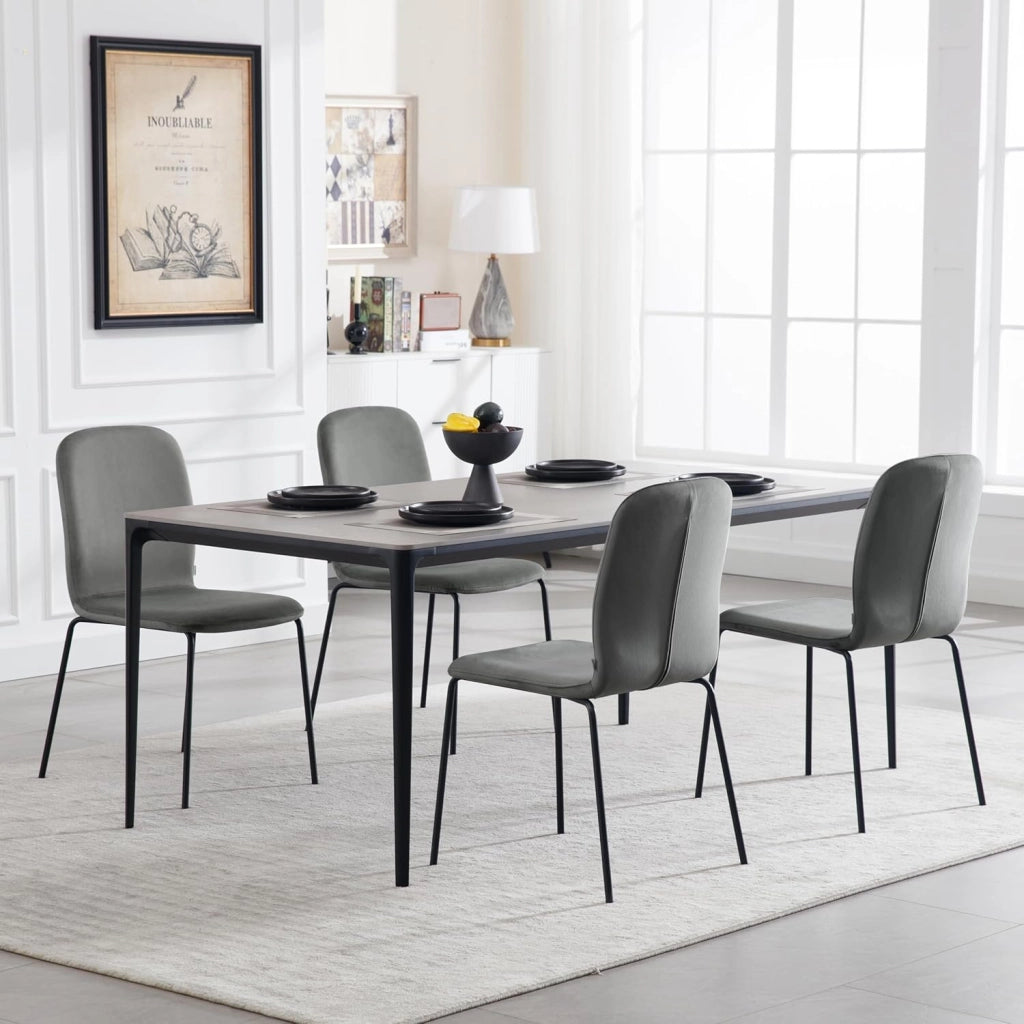 Sedie Sala da Pranzo 4 Pezzi, Sedie da Cucina, Sedie da Pranzo con Schienale, Senza Braccioli, per Soggiorno, Camera da Letto, in Velluto e Metallo, Grigio Scuro, EZS41dgr-4