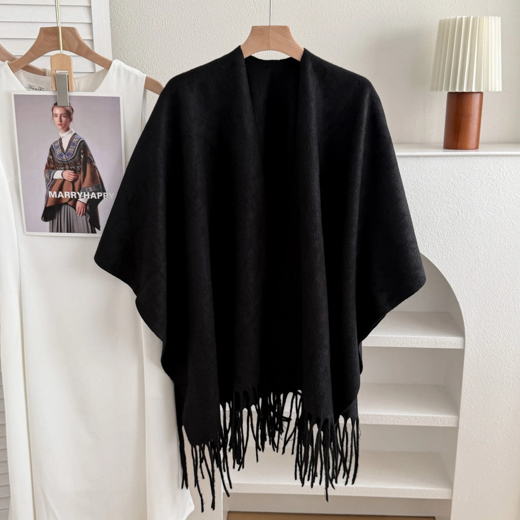 Stylewave Nuova cappa in cashmere scuro con spacco, scialle caldo e reversibile per uomo e donna