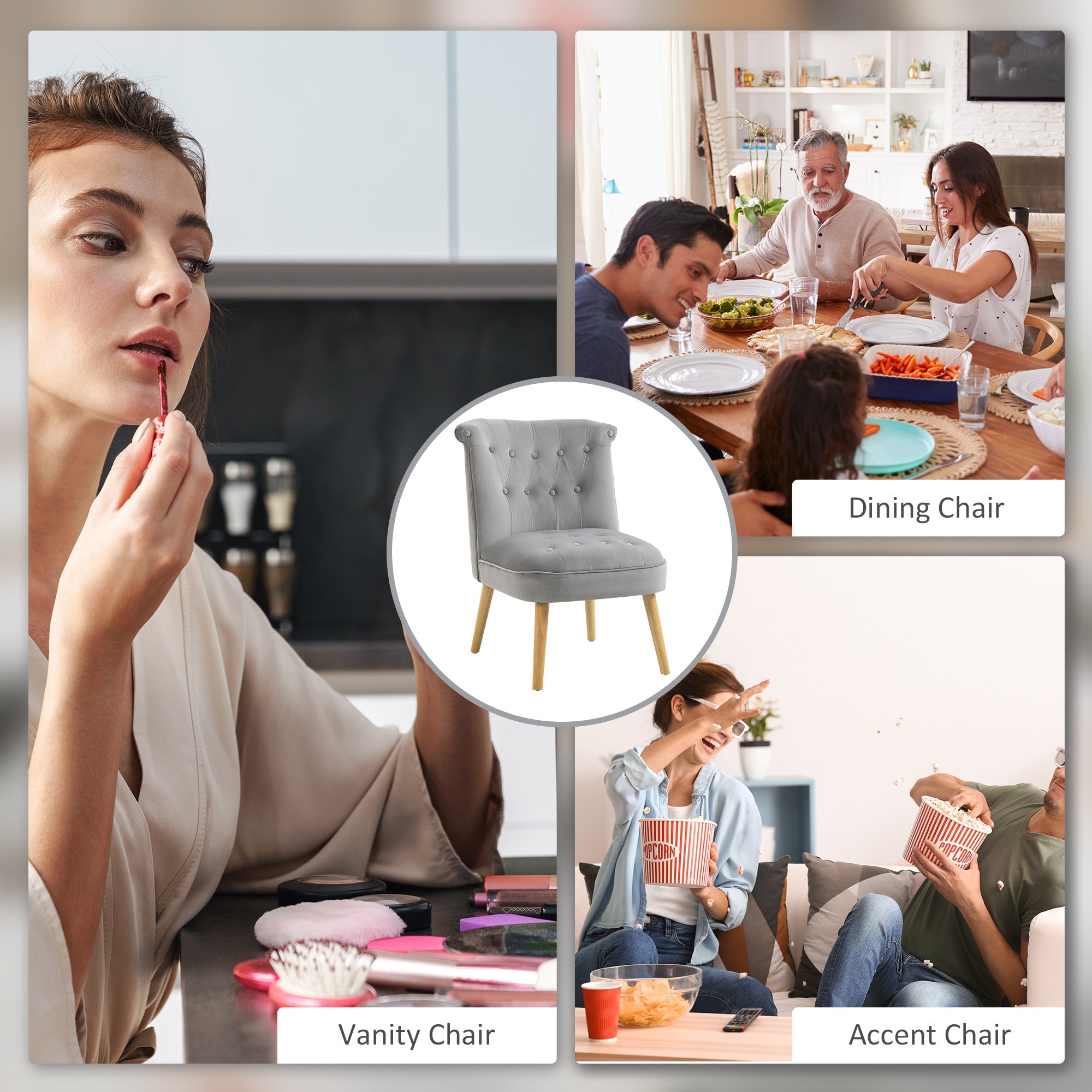 Sedia Imbottita 60x66x79 cm  in Tessuto Vellutato Grigia