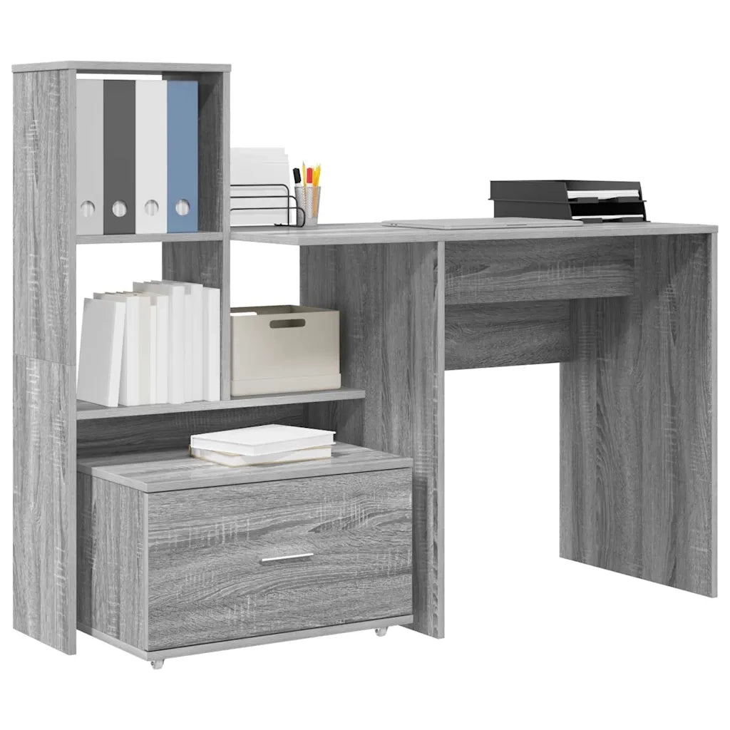 vidaXL Scrivania Grigio sonoma 131.5 x 50 x 106.5 cm Legno multistrato