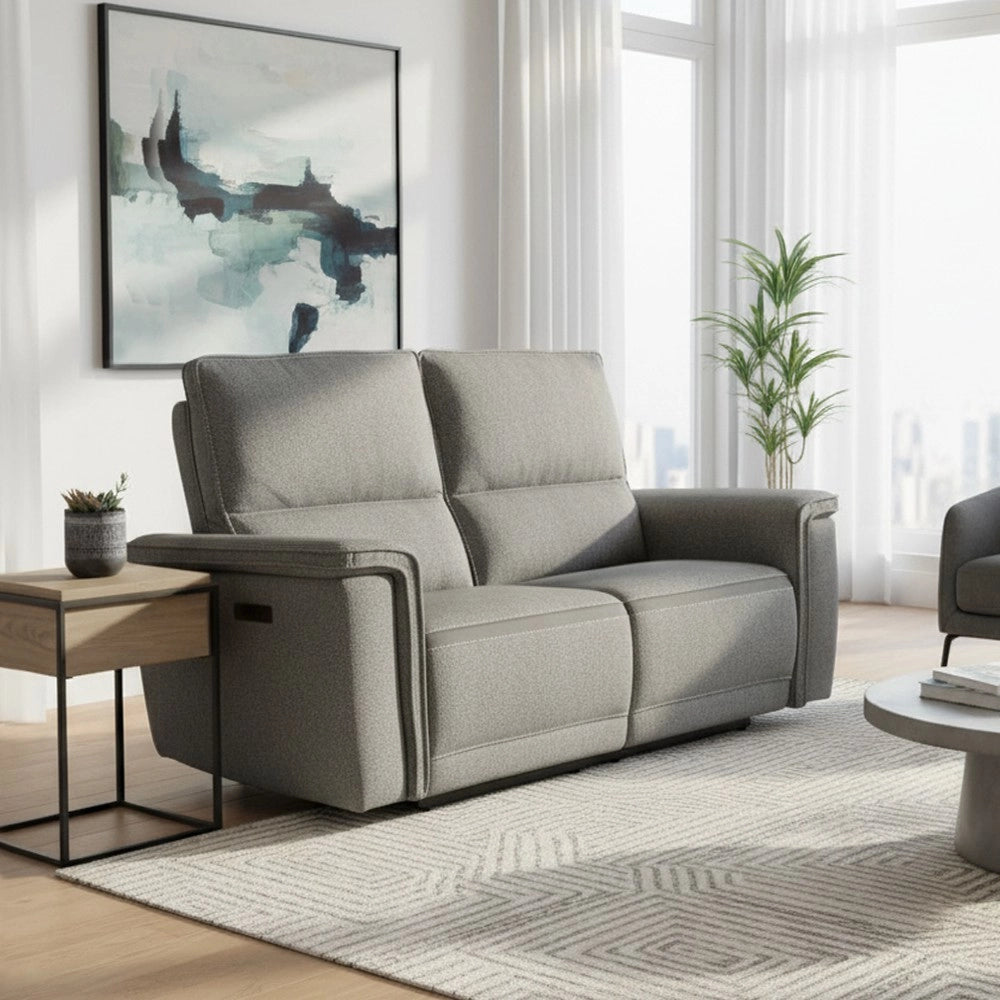 Divano recliner elettrico Velveta 2 posti tessuto grigio 164 cm