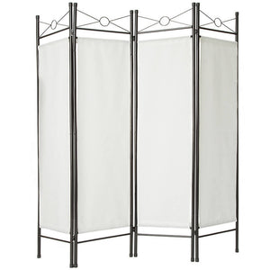 Paravento divisorio in tessuto telato bianco 4 pannelli 180 x 160 cm decoro 08_0000442