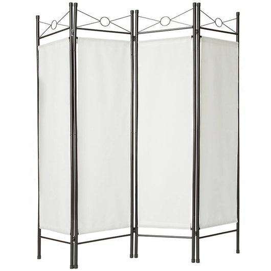 Paravento divisorio in tessuto telato bianco 4 pannelli 180 x 160 cm decoro 08_0000442