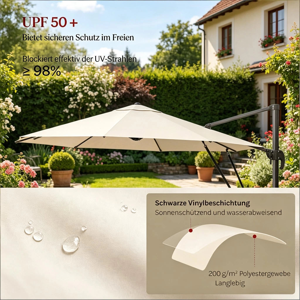 OMBRELLONE da Giardino Rotondo 3 m Beige in Metallo e Poliestere