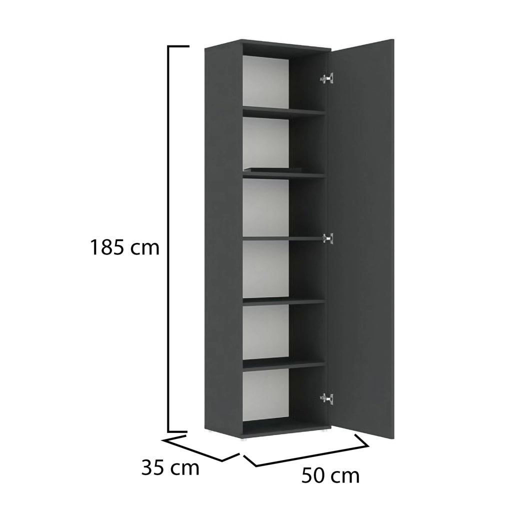 Lerosota, Armadio Multiuso 1 Anta 5 Ripiani, 50x185h cm Nero Antracite