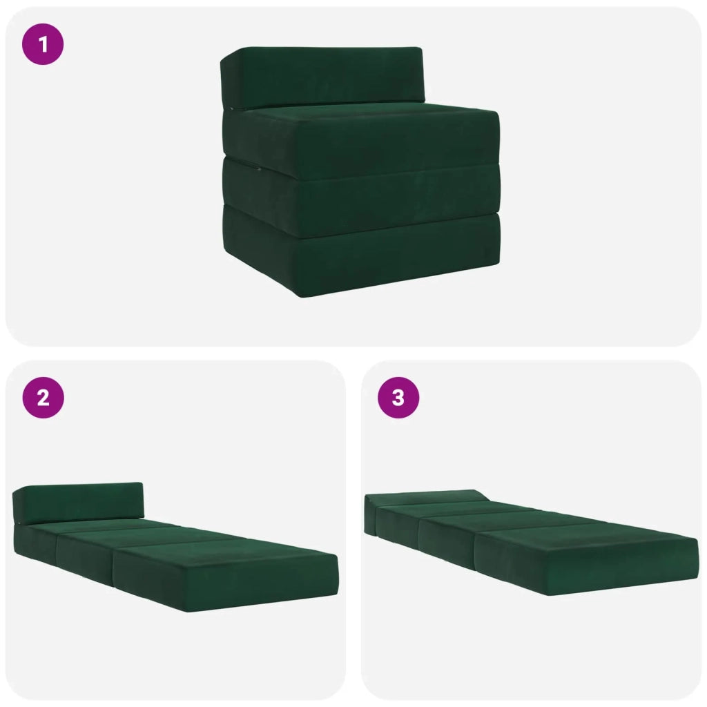 Divano Letto Pieghevole Verde Scuro 200 x 70 x 15 cm Velluto 900009