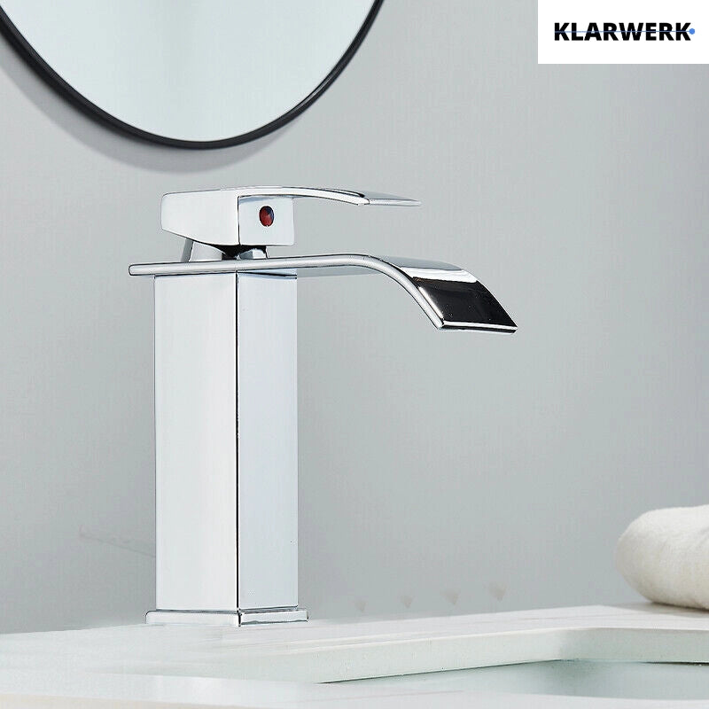 ROSA | Rubinetto da bagno Premium Hotel Waterfall cromato | Miscelatore per lavabo in acciaio inox per catering | Rubinetto dal design quadrato