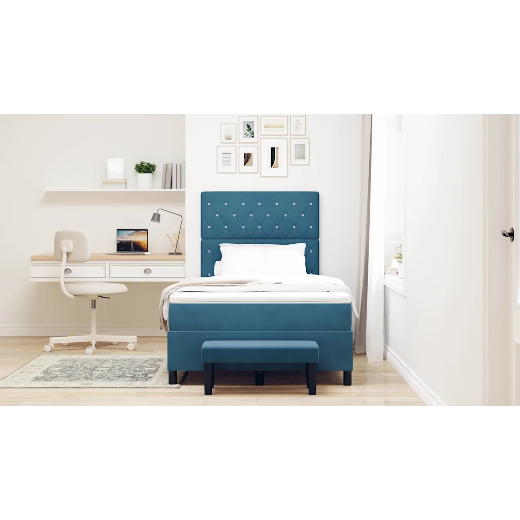 Letto a molle con materasso Blu scuro 120 x 200 cm Velluto 3344442