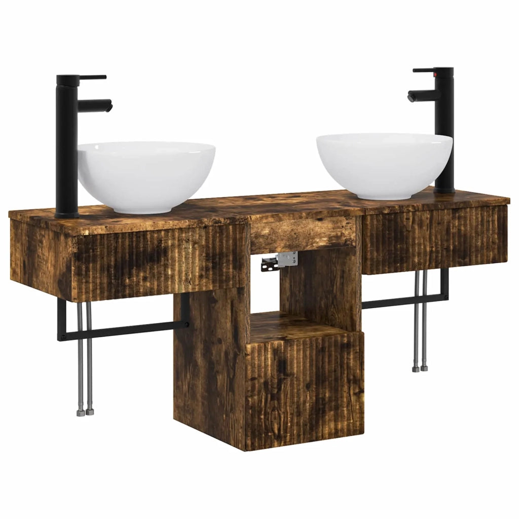 Set di mobili per il bagno 3 pz Rovere Fumo 3405582
