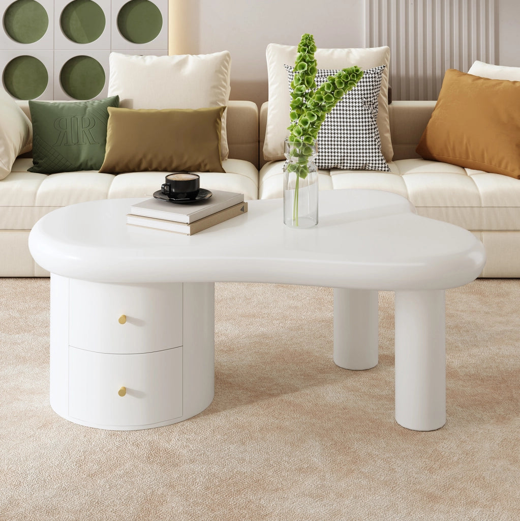 Tavolino da salotto bianco MDF con 2 cassetti