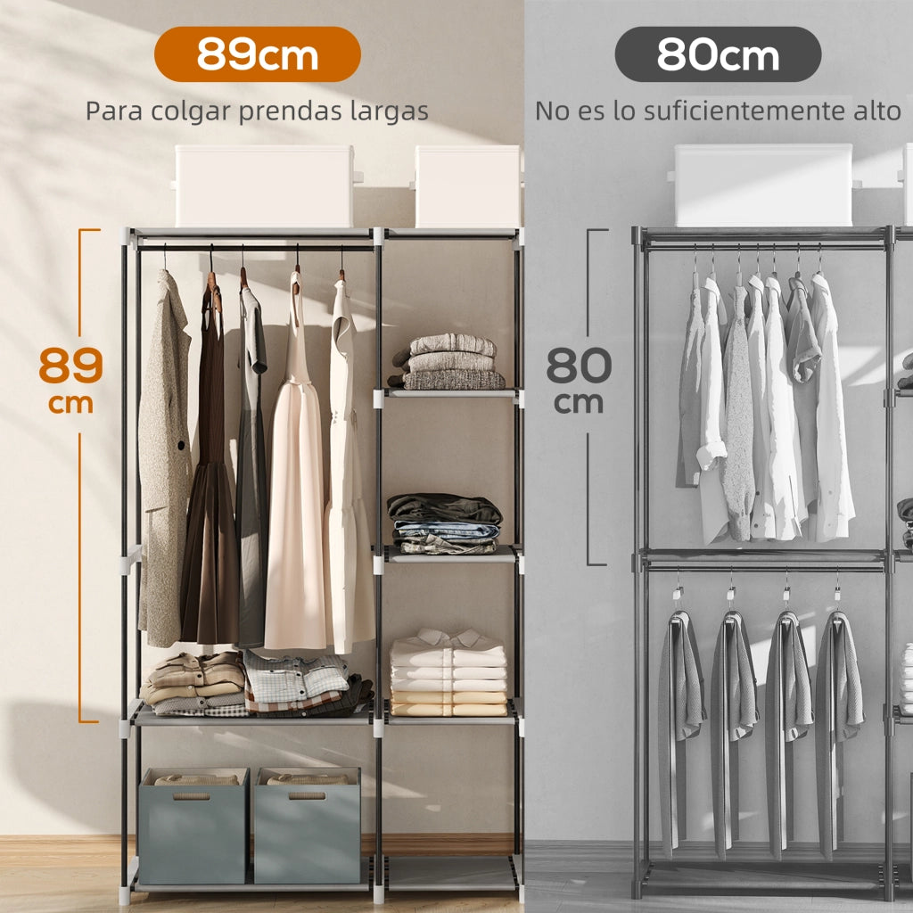 Armadio guardaroba aperto ¨C Xylo ¨C metallo grigio 182x43x185 cm con 8 ripiani e appendiabiti