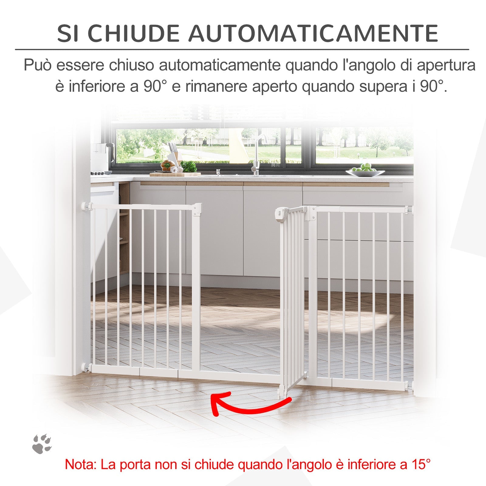 Cancelletto di Sicurezza per Animali Domestici 3 Estensioni Regolabile 74-148cm Chiusura Automatica Bianco