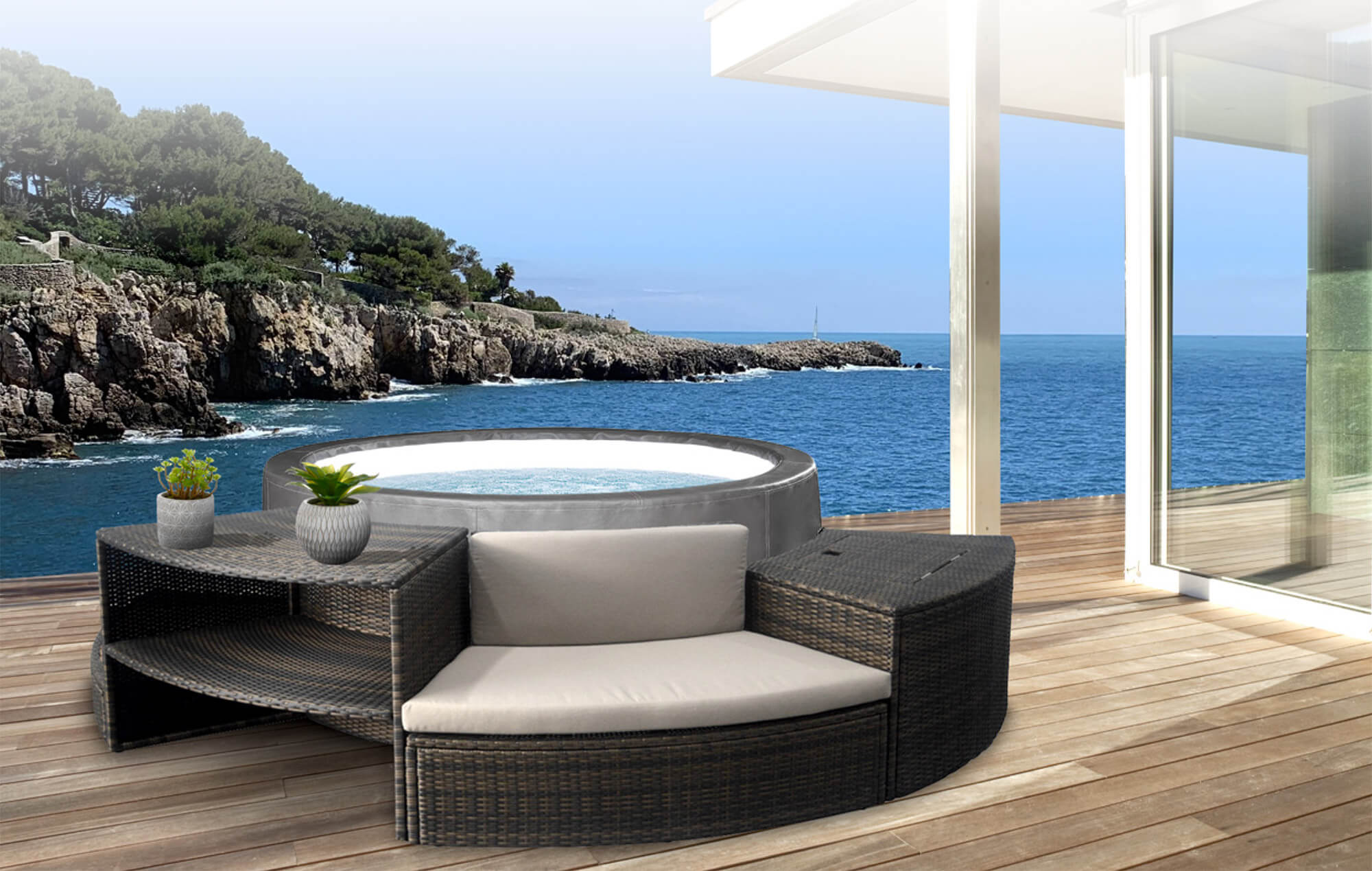 Vasca Idromassaggio da Esterno Semirigida Riscaldata 4+2 Posti con Mobili Ø184x73 cm NetSpa Vita Premium Marrone