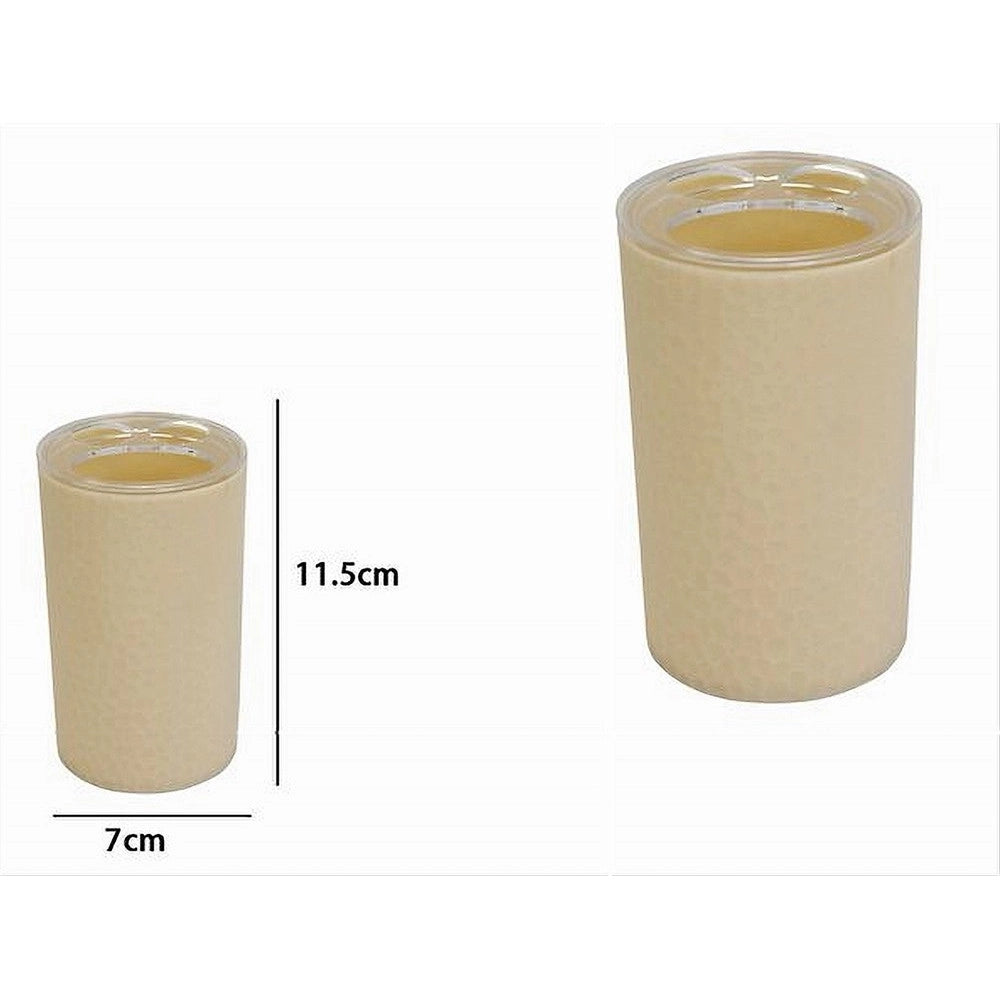 Trade Shop - Porta Spazzolini Bicchiere Accessorio Arredo Bagno Beige Lavorato 3 Fori 79790 -