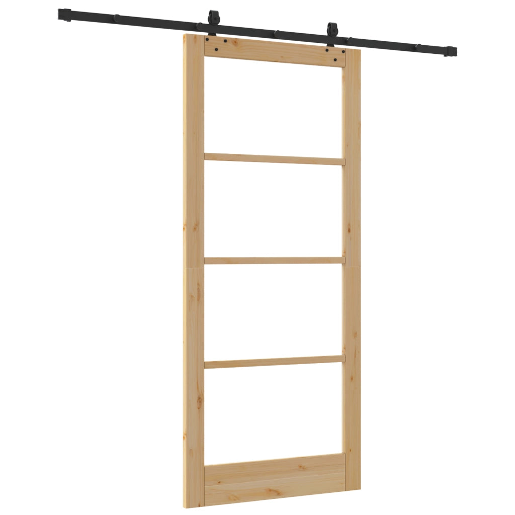 Porta Scorrevole  con Set di Ferramenta 93x211 cm Legno Massello di Pino