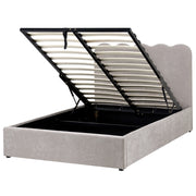 Letto in tessuto di ciniglia imbottito color tortora 120 x 200 cm contenitore elevabile con testiera e rete a doghe