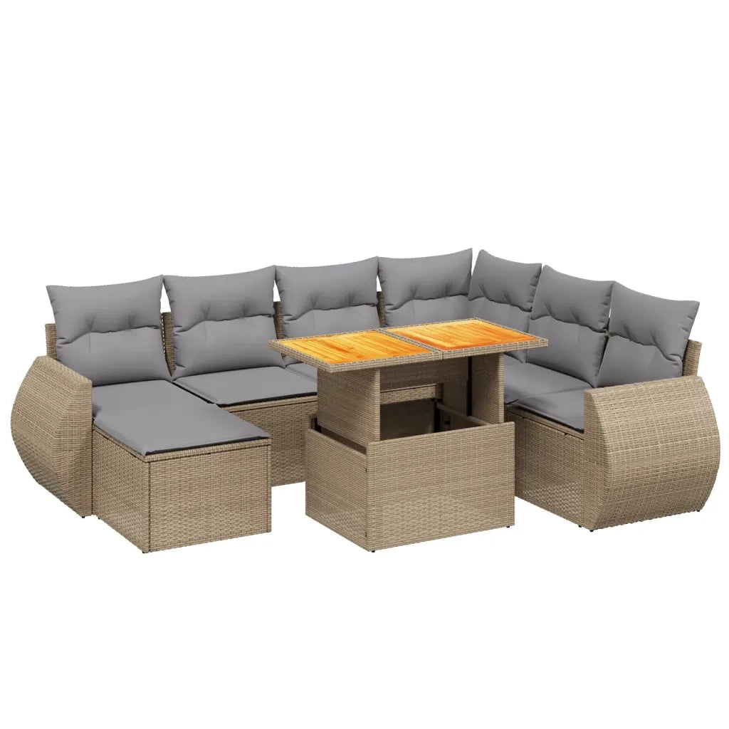 Set Divano da Giardino 8 pz con Cuscini Beige in Polyrattan 3275831