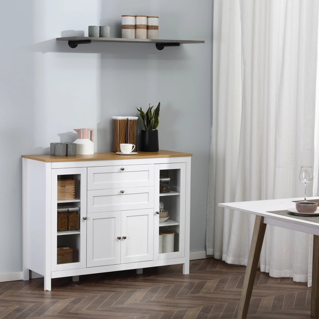 Armadio Bianco con 2 Ante a Vetro e 2 Cassetti ¨C zephmum ¨C 120x40x90 cm