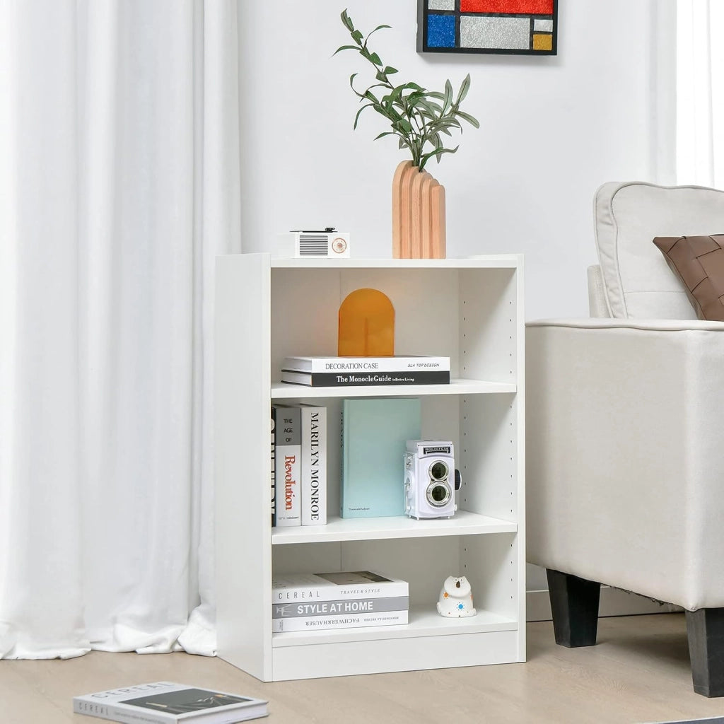 Libreria Aperta a 3 Livelli con Ripiani Regolabili, Libreria a Cubi con Dispositivo Antiribaltamento per Soggiorno, Camera da Letto, 50x30x75 cm, 3 Colori (Bianco)