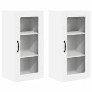 Pensile da cucina | Mobile in vetro da parete PORTO 2 pz Bianco 40 x 31 x 80 cm
