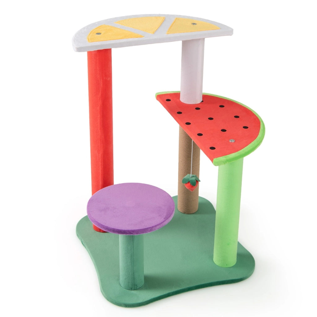 Albero per gatti da 69cm con piattaforme a forma di frutta, Torre per gatti carino con posto per graffiare-Alberi Tiragraffi