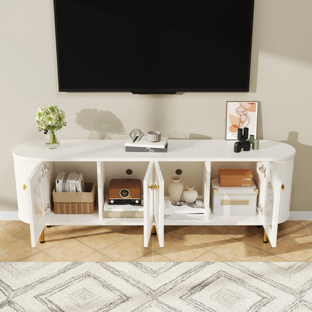 Mobile TV 170x35x55 cm; ante in vetro e passacavi; MDF bianco oro