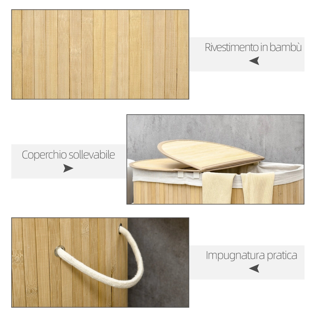 Cesto Portabiancheria a 2 Sezioni 62,5x37x60,5 cm Capacità 100L Sacca Interna Removibile