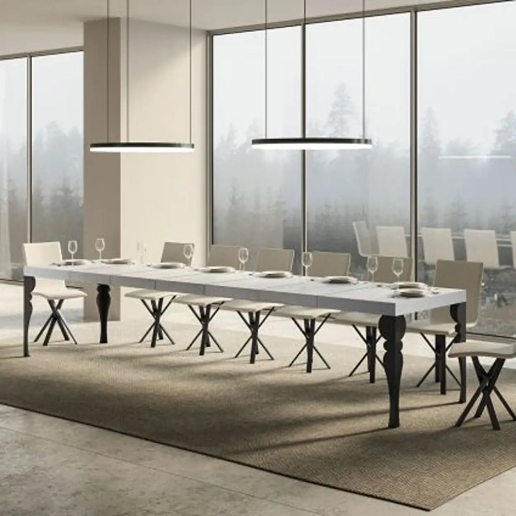 Tavolo allungabile 130/390x90 cm Paxon Premium colore bianco frassino gambe antracite