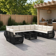 Set Divano da Giardino 11 pz Nero e Bianco Crema polyrattan 3436966