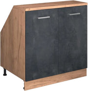 Mobile sottotetto Rion, Calcestruzzo nero, 80 x 81.6 cm con 2 porte, carcassa 60 cm profondità, adatto per il salvaspazio sotto tetti spioventi