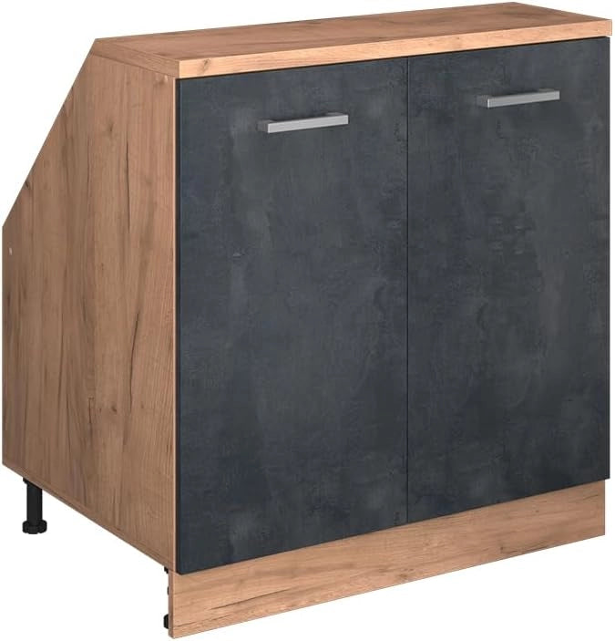 Mobile sottotetto Rion, Calcestruzzo nero, 80 x 81.6 cm con 2 porte, carcassa 60 cm profondità, adatto per il salvaspazio sotto tetti spioventi