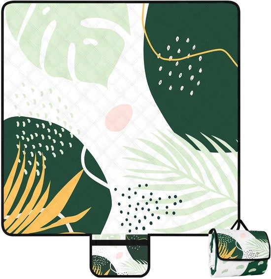 Decken da picnic acqua resistente, 200x200 cm lavabile deken da campeggio con maniglia, grande degen da spiaggia per esterno per 4-6 persone, degen trasportabile isolante da spiaggia per campeggio, escursione, parco da spiaggia - Foglie verdi