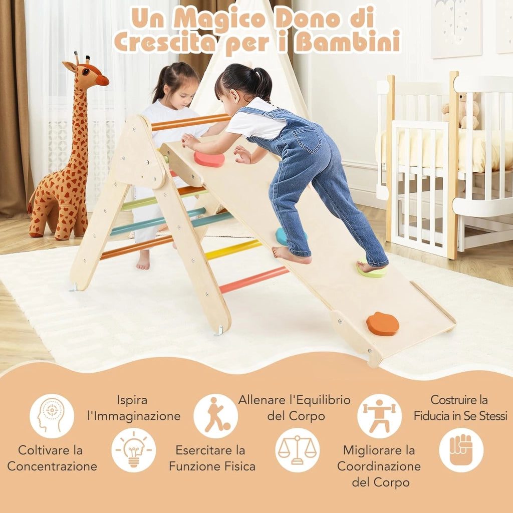 4 in 1 Set da Arrampicata per Bambini, Giocattoli da Arrampicata a Triangolo con Triangolo Arco e Salita, Ideale per Bambini 1 Anni + (Macaron)