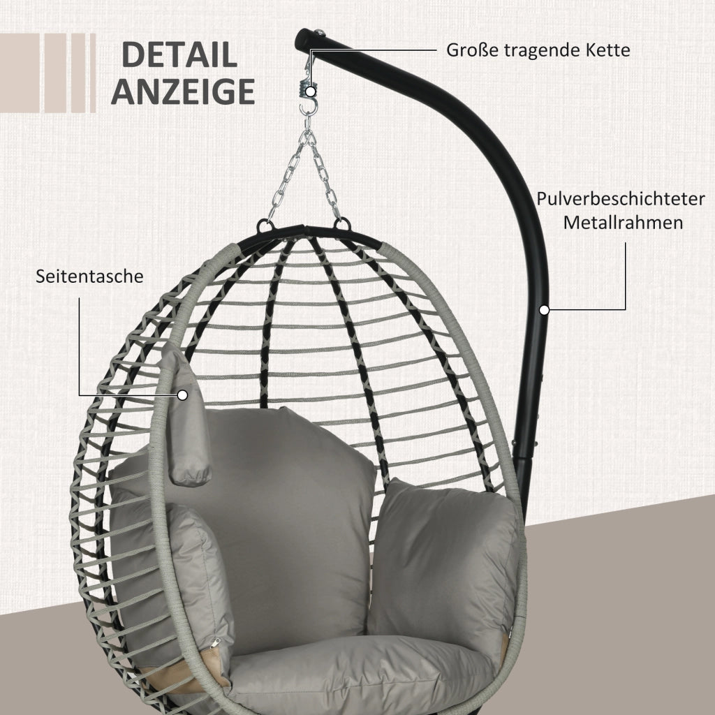 Sedia amaca sedile e cuscini dello schienale cesto pieghevole portabicchieri telaio in metallo grigio