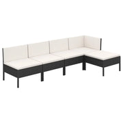 Set di mobili da giardino set arredamento da esterno 5 pezzi con cuscini in polyrattan nero 02_0016481