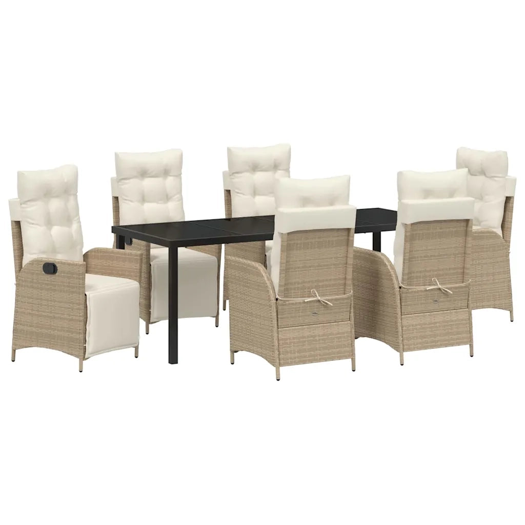 Set da Pranzo per Giardino con cuscino 7 pcs Beige polyrattan 3380559